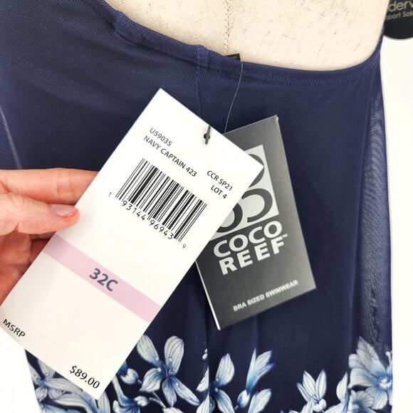 Coco Reef Women Navy Floral Mesh Underwire Beach Swim Tankini Tank Top Size 32C - Picture 5 of 8